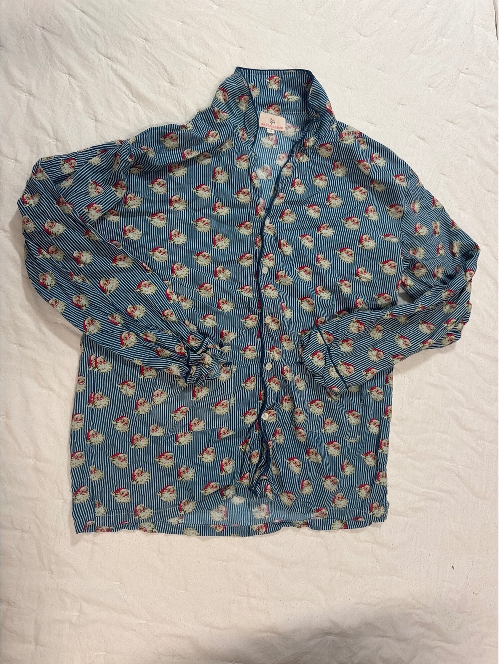 Smockingbird Women's Medium Button-Up Shirt with Santa Print